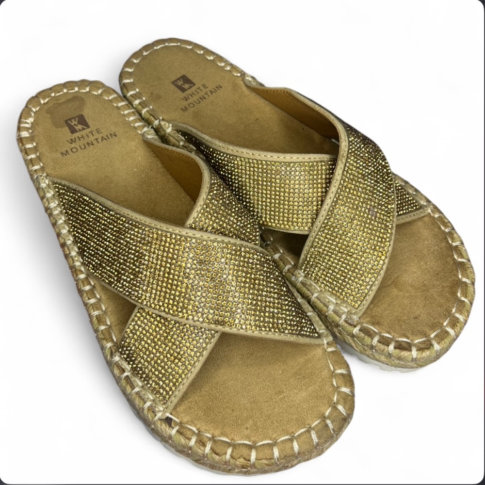 White Mountain Kimberly Espadrille Wedges - Women’s Size 7.5 Gold Cross Sandals